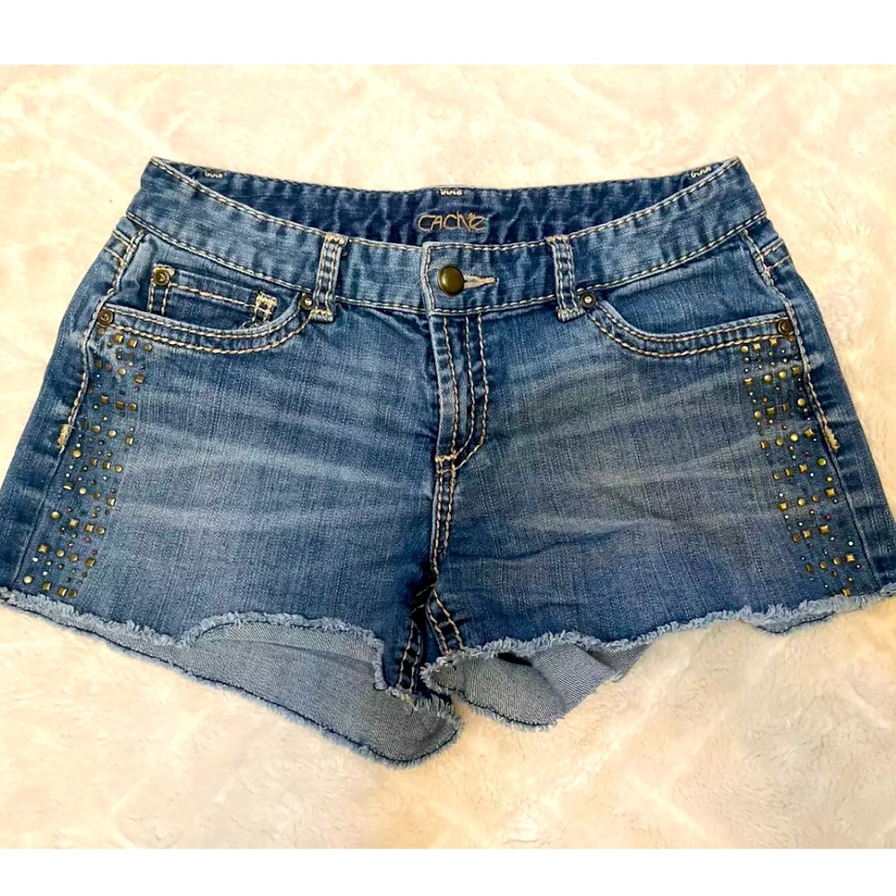 Cache Womens Stud Nail Head Embellished Stretch Denim Shorts Size 8